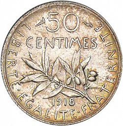 Large Reverse for 50 Centimes 1918 coin