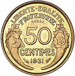 Large Reverse for 50 Centimes 1931 coin