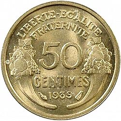 Large Reverse for 50 Centimes 1939 coin