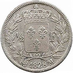 Large Reverse for 1/2 Franc 1828 coin