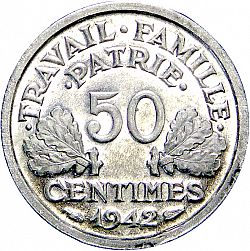 Large Reverse for 50 Centimes 1942 coin