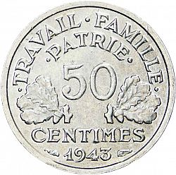 Large Reverse for 50 Centimes 1943 coin
