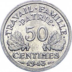 Large Reverse for 50 Centimes 1943 coin
