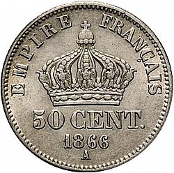 Large Reverse for 50 Centimes 1866 coin