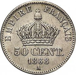 Large Reverse for 50 Centimes 1868 coin