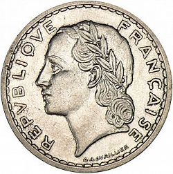 Large Obverse for 5 Francs 1937 coin