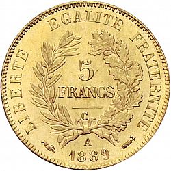 Large Reverse for 5 Francs 1889 coin