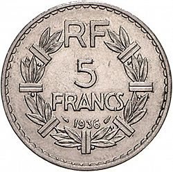 Large Reverse for 5 Francs 1936 coin