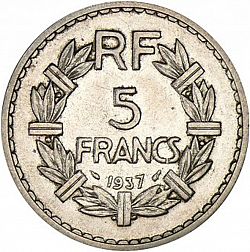 Large Reverse for 5 Francs 1937 coin