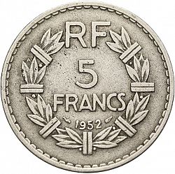 Large Reverse for 5 Francs 1952 coin