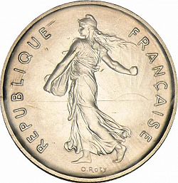 Large Obverse for 5 Francs 1970 coin