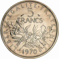 Large Reverse for 5 Francs 1970 coin