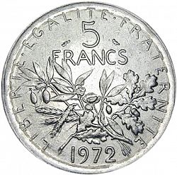 Large Reverse for 5 Francs 1972 coin