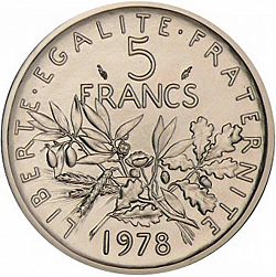 Large Reverse for 5 Francs 1978 coin