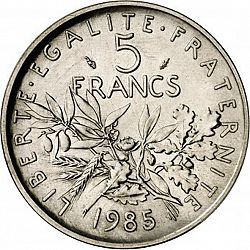 Large Reverse for 5 Francs 1985 coin