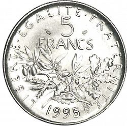 Large Reverse for 5 Francs 1995 coin