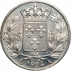 Large Reverse for 5 Francs 1824 coin