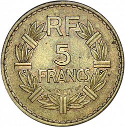 Large Reverse for 5 Francs 1947 coin