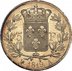 Large Reverse for 5 Francs 1819 coin