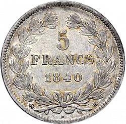 Large Reverse for 5 Francs 1840 coin