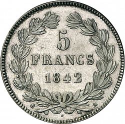 Large Reverse for 5 Francs 1842 coin