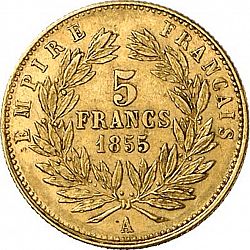 Large Reverse for 5 Francs 1855 coin