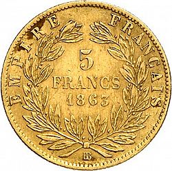 Large Reverse for 5 Francs 1863 coin