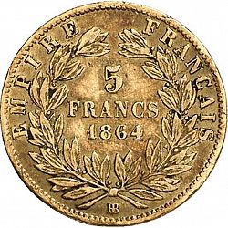 Large Reverse for 5 Francs 1864 coin