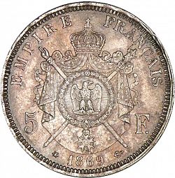 Large Reverse for 5 Francs 1869 coin