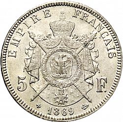 Large Reverse for 5 Francs 1869 coin