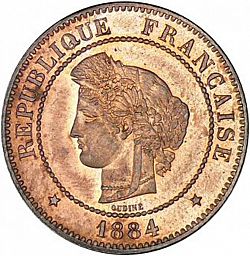 Large Obverse for 5 Centimes 1884 coin