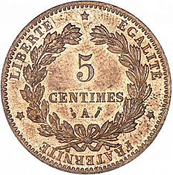 Large Reverse for 5 Centimes 1884 coin