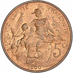 Large Reverse for 5 Centimes 1900 coin