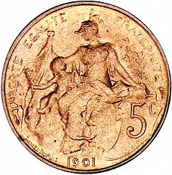 Large Reverse for 5 Centimes 1901 coin