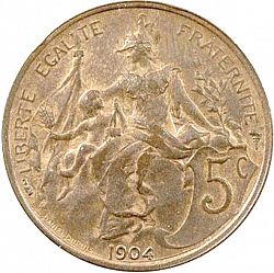 Large Reverse for 5 Centimes 1904 coin