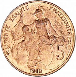 Large Reverse for 5 Centimes 1912 coin
