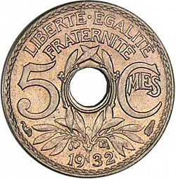 Large Reverse for 5 Centimes 1932 coin
