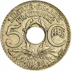 Large Reverse for 5 Centimes 1938 coin