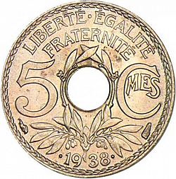 Large Reverse for 5 Centimes 1938 coin