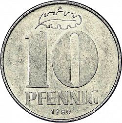 Large Reverse for 10 Pfennig 1980 coin