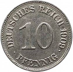 Large Reverse for 10 Pfenning 1909 coin