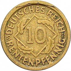 Large Obverse for 10 Pfenning 1923 coin