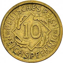 Large Obverse for 10 Pfenning 1932 coin