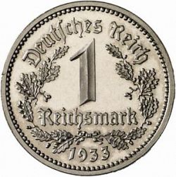 Large Reverse for 1 Reichsmark 1933 coin