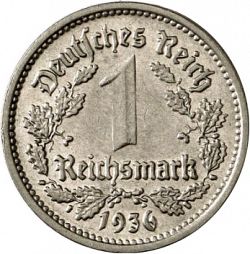 Large Reverse for 1 Reichsmark 1936 coin