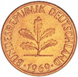 Large Obverse for 1 Pfennig 1969 coin