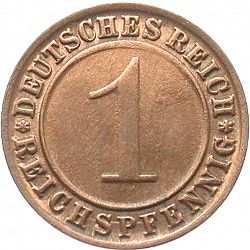 Large Obverse for 1 Pfenning 1925 coin