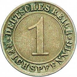 Large Obverse for 1 Pfenning 1925 coin