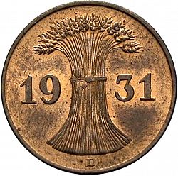 Large Reverse for 1 Pfenning 1931 coin