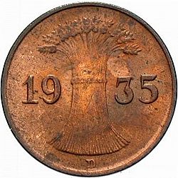 Large Reverse for 1 Pfenning 1935 coin
